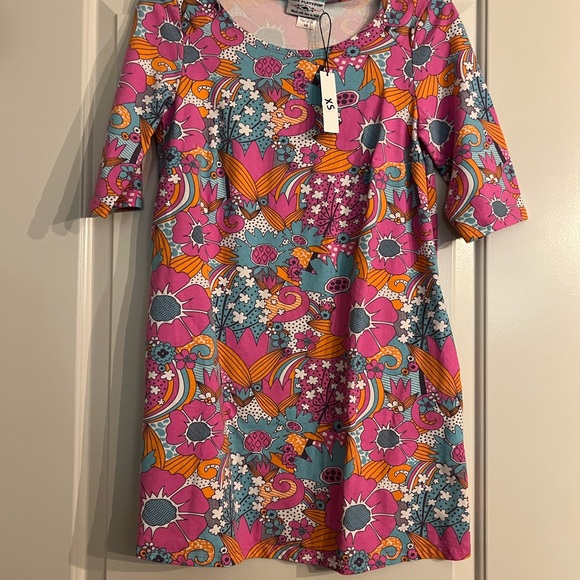 NWT Unique Vintage 1960s Pink & Blue Retro Floral Print Tunic Dress - Picture 2 of 3